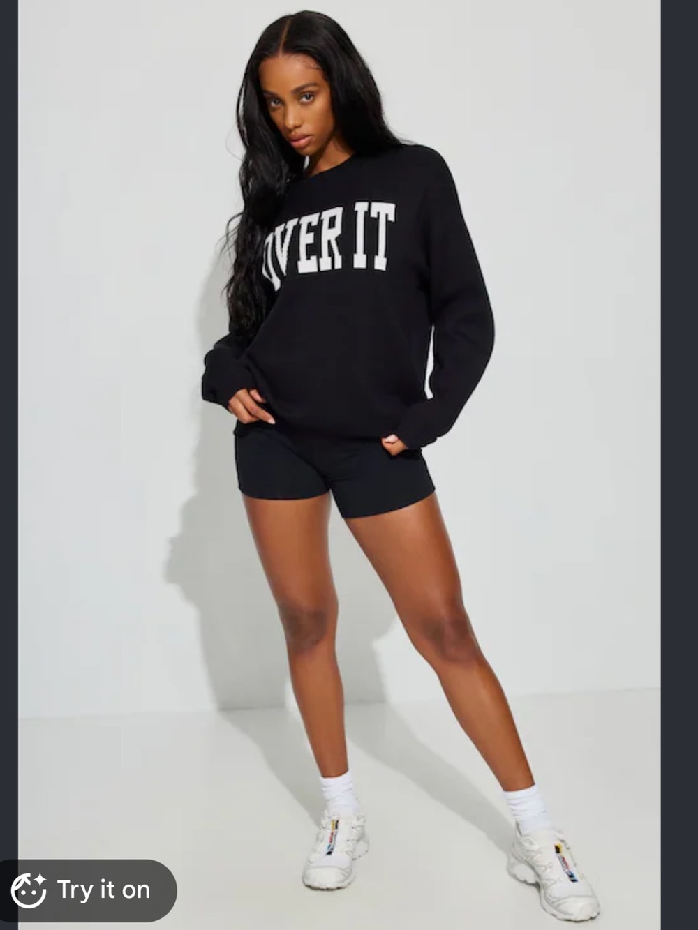 No Boundaries Black Crewneck Sweater with White "OVER IT." Text